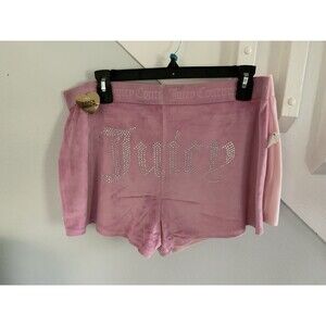 NWT Lot x2 Juicy Couture Rhinestones Logo Sleep Shorts  Set Pink Velour LARGE